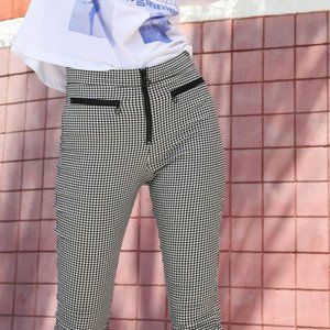 UO Black Gingham Susie Zip-Front High Waisted Pants, Size 2